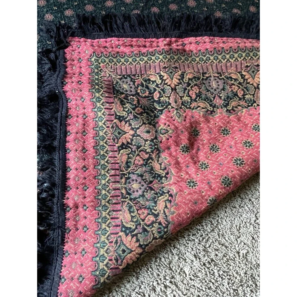 Vtg Metrax Belgium Woven Jacquard Tapestry Throw Table Cover 55x55 Floral Birds